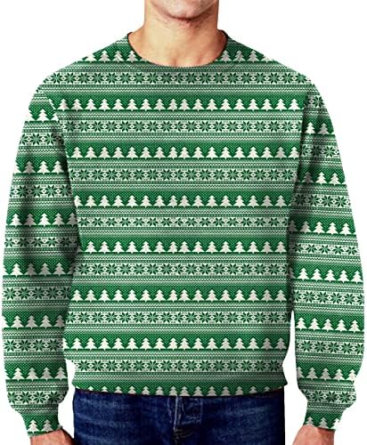 ZDDO MENS Ugly Božićni pulover s dugim rukavima Crewneck Xmas Snowflake Reinder Print Duks bez kapuljača