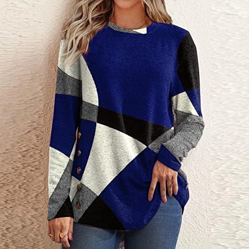 Tops for Women 2023, Womens Geometry Print Long Sleeve T Shirts Casual Scoop vrat Tees Dressy Shirts for