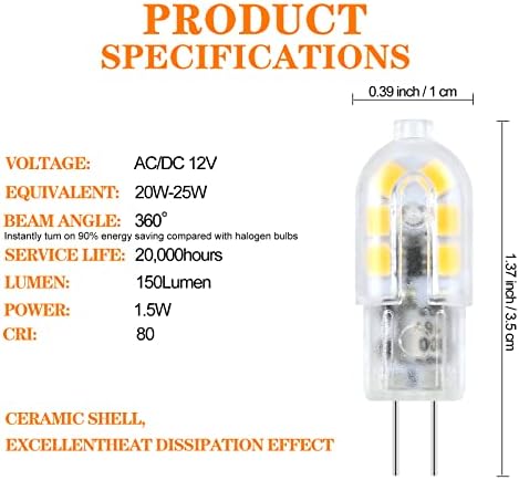 HUIMEIJIA G4 LED sijalica 12V Bi-pinske osnovne sijalice AC / DC12V 2W ekvivalentno 20W halogena zamjena