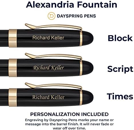 Dayspring olovke Alexandria gravirano nalivpero / personalizirana olovka Alexandria u crnoj boji sa terminima