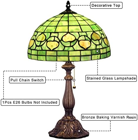 ZJART Tiffany stolna lampa 1-Svjetlo 19 inča visoko zeleno vitraž u stilu lampe za čitanje noćni ormarić