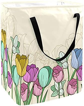 NDKMEHFOJ šareni tulipani korpe za veš vodootporni Sorter za prljavu odeću sklopiva meka ručka šarena za