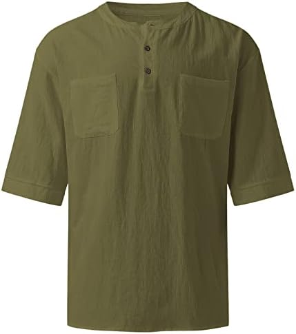 XXBR muški pamučni pamučni pamučni pamučni majice, ljetna Henley s majicama Prednji taster Placket s dvostrukim