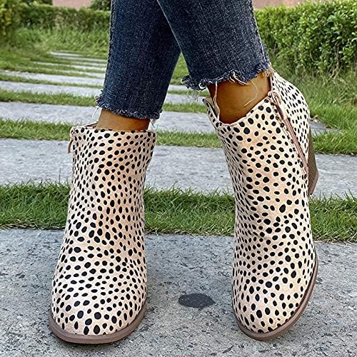 Šije ženske zapadne gležnjače čizme za žene za žene plute leopard klinovi čizme debele pete kratke cipele