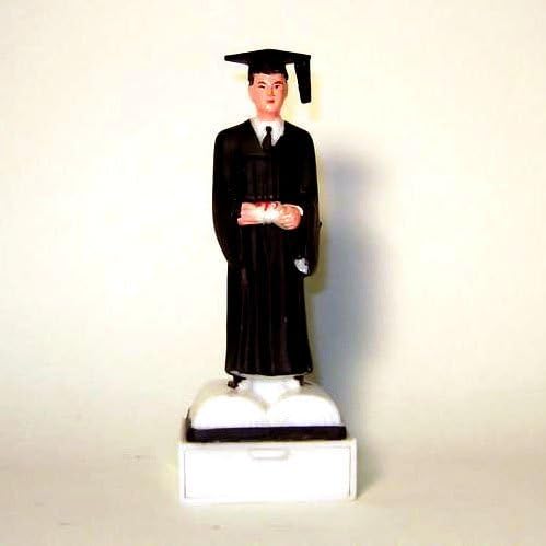 Vintage 60-ovo plastični diplomski statuu sa držačem novca u bazi