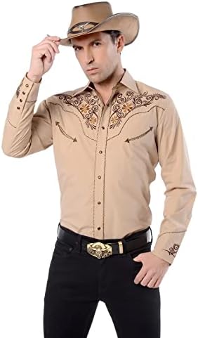 EL PIONERO Muška Zapadna košulja Dugi rukav vezena kaubojska Casual majica sa dugmadima