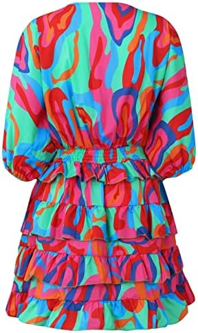 Adhowbew Ljetne haljine za žene 2023 V izrez cvjetni 3/4 rukava od rukava plus veličine casual modne odjeće