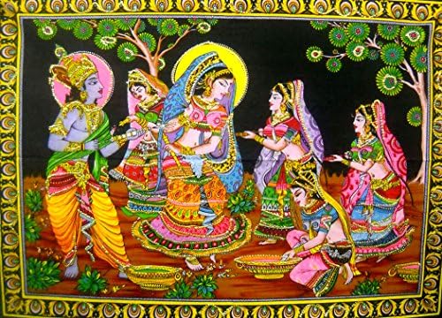 zanati Indije najbolje od indijske zanatske trgovine Krishna igrajući Holi sa Gopis Batik Painting zidno