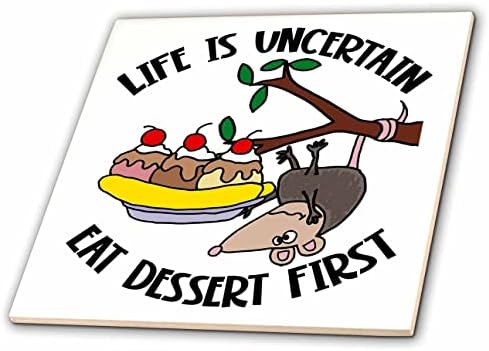 3drose Funny Life is uncertable eat desert first Possum eating Ice Cream-Tiles