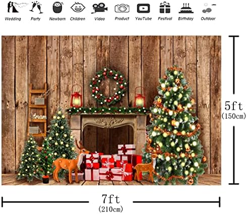 Aperturee Božić kamin pozadina 7x5ft Božić Tree pokloni rustikalni ambar drvo pod Borov vijenac fotografija