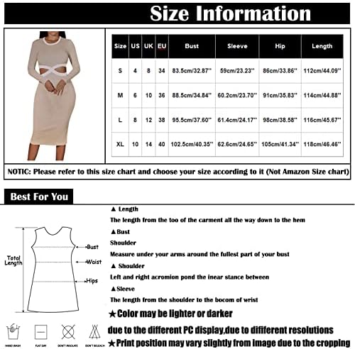 Nokmopo haljina s dugim rukavima za žene casual okruglica s dugim rukavima, pune boje pune boje, seksi paket