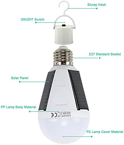 LED solarne sijalice za hitne slučajeve, 7W 6500k solarna prenosiva vodootporna sijalica sa kukom, lampa