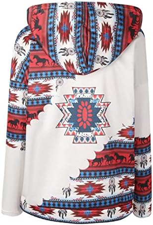 LTTVQM ženska kapuljača Aztec, geometrijski print za zapadni etnički stil, ležerne prilike, Ležerne prilike, Ležerne prilike sa otvorenim vrhovima sa džepovima
