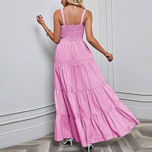 Wpoumv ljeto maxi haljina za ženske prugaste haljine bez rukava moda Flowy Swing Sundress casual labavi