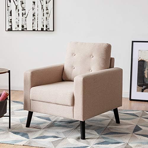 ReunionG moderni naglasak, fotelja iz sredine stoljeća s gumenim drvenim nogama, lanena Jednostruka Sofa