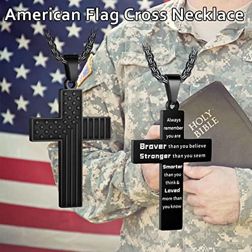 HattiDoris američka zastava ogrlica za muškarce personalizirani biblijski stih privjesak privjesak od nehrđajućeg