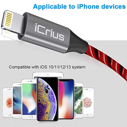 ICRIUS iPhone punjač, ​​MFI certificirani 6Ft LED svjetlo Ukupljeno vidljivo punjač punjač kompatibilan