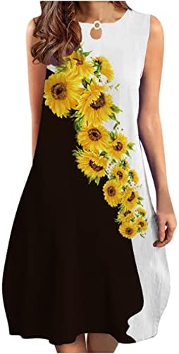 Ljetne tenkove za žene modne cvjetne tiskane majice haljina bez rukava Crewneck Swing midi sundress