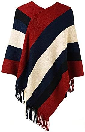 Ženski elegantni pleteni džemper tassels cloak poncho gornji strip Fringe Cape šal