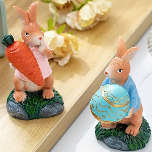 Easter zeko figurice 2 pakovanje sa šargarezom i jajima Polyresin zeko ukrasi ukrasi Spring tablice Dekor