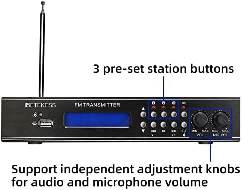 Retekess TR510 FM predajnik, FM predajnik velikog dometa, sa bežičnim mikrofonom TT123 i 10 PR13 FM prijemnikom