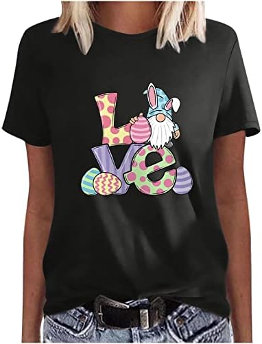Smiješne uskrsne majice za žene Slatka Gnome Jajes Pismo tiskane majice Ležerne prilike, okrugli vrat kratkih
