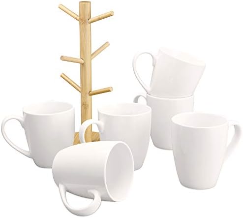 DECORDINE set šoljica za kafu od 6 keramičkih šoljica za kafu 16 oz. Elegantna bijela sa postoljem - držač