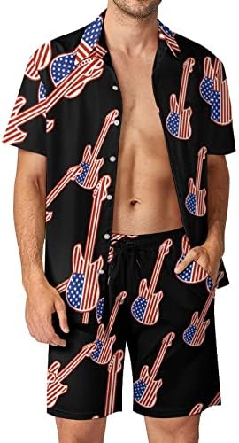 Američki rock and Roll gitare Muška odjeća za 2 komada plaže Havajska gumba niz majicu kratkih rukava i