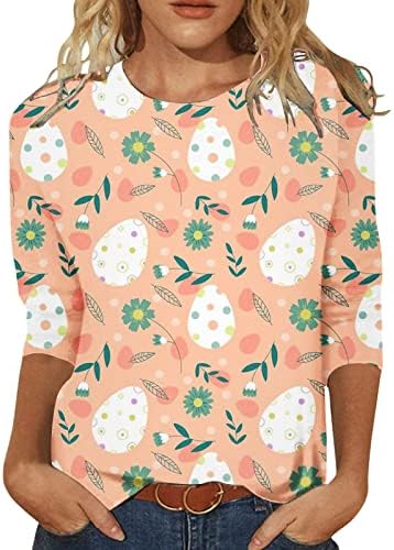 Uskršnje majice za žene ljeto 3/4 rukava s majicama casual top modne labave cvjetne tiske tunike TEES Weine