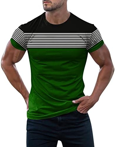 HDDK Ljeto Muške V izrez kratkih rukava T-majice Stripe boja Blok Patchwork Atletic Work Sports Slim Fit