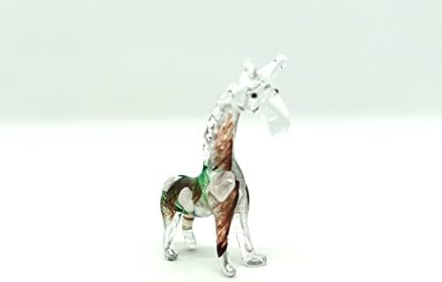 Sansukjai Tiny Giraffe ručne puhane staklene figurice Životinje Kolekcionarni poklon Početna Décor, smeđa