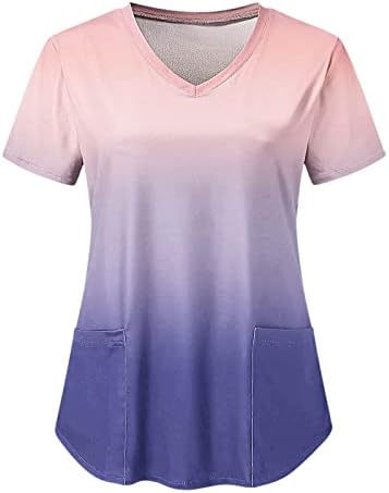 Elegantne bluze za žene ljetni gradijent štampani labavi kratki rukav džepni udobni dnevni majice piling