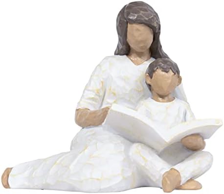 Alvababy statua majke i sina, mama i Sin čitaju ručno Izvajanu smolu, figurice majke i sina, Dan zahvalnosti,