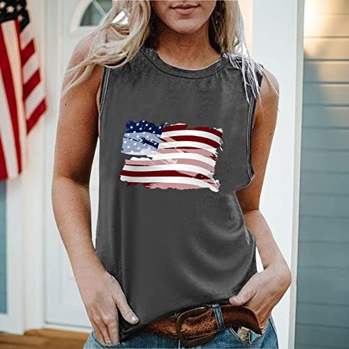 4th of July Shirt Tank Tops for Women Sleeless O Neck T Shirt USA Flag Stars Stripes Tie-Dye Athletic Tunic