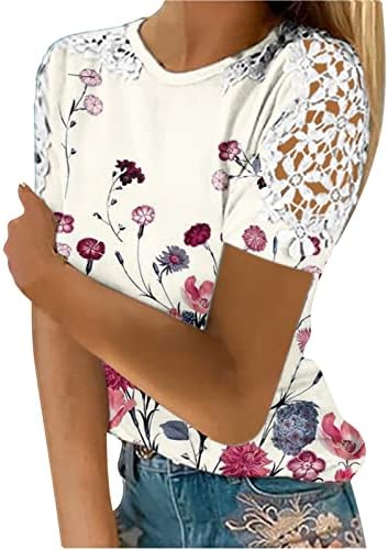 Ljetni vrhovi za žene cvjetne čipke rukave tunika tees boho cvjetna majica pulover casual labave dame vrhunske