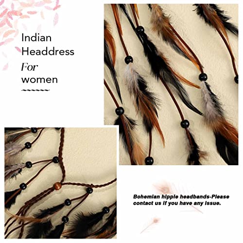 CAKURE Boho Feather Headbands Gypsy Accessories Indijski Headpiece Black Feather Hair Band Adjust Headdress