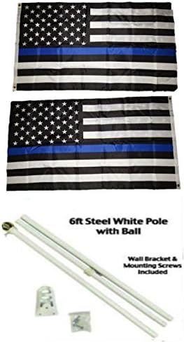 AES USA Police Blue Line 3'x5 'poliester 2 slojna dvostrana zastava sa 6' bijelim zastavicama s kugličnim