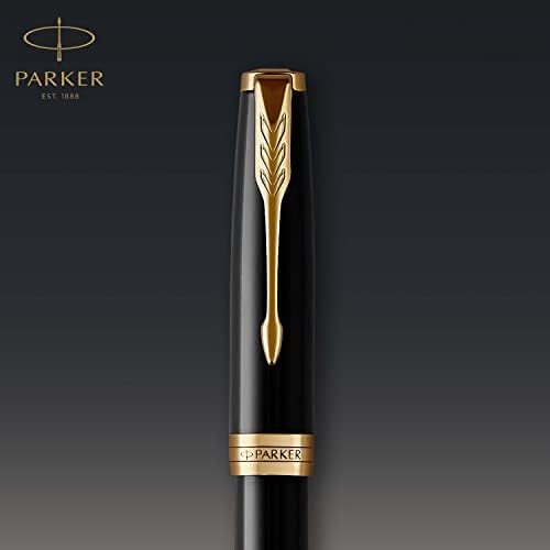 Parker Sonnet nalivpero, crni lak sa zlatnim ukrasima, srednje pero