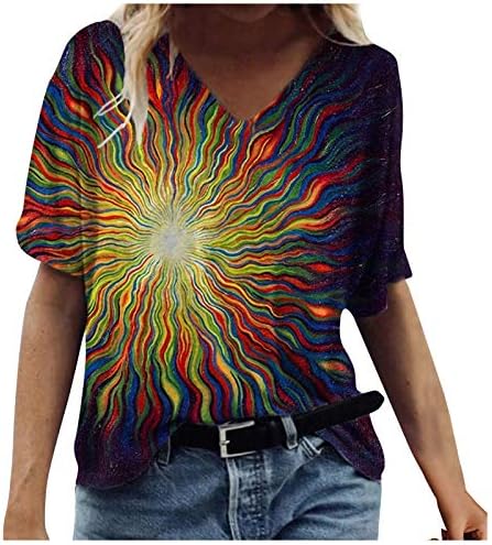 Žene ljetne vrhove 2023 V izrez kratki rukav košulju s cvjetnim vježbama Trendy Dressy casual tees plus