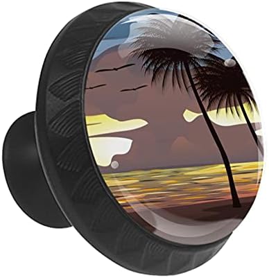 12 komada Sunset Sky sa kokosovim drvećem staklena dugmad za Komode, 1,37 x 1,10 u okruglom kuhinjskom ormariću