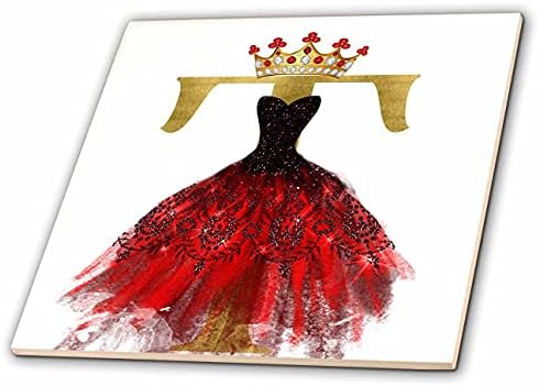 3drose crvena haljina slika dragulja kruna slika zlatnog monograma s-Tiles