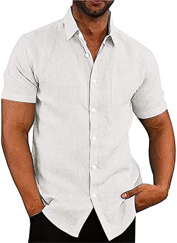 Maiyifu-GJ Muška Casual posteljina dugme down Shirt čvrste kratke rukave ljetne plaže majice klasični Fit