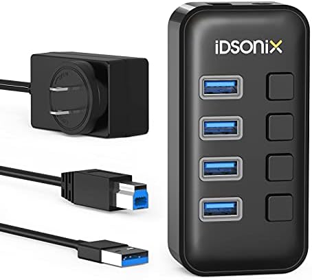 iDsonix USB 3.0 Hub sa pogonom, 5-Port 12V/2A USB Hub sa 1 pametnim priključkom za punjenje, 5Gbps brzina