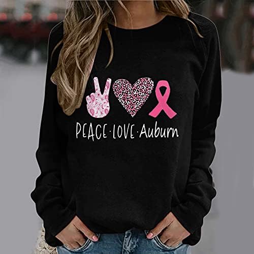 Duks svijesti o raku dojke žene Žene Košulje od raka dojke s dugim rukavima Crewneck Dame Land pulover bluza
