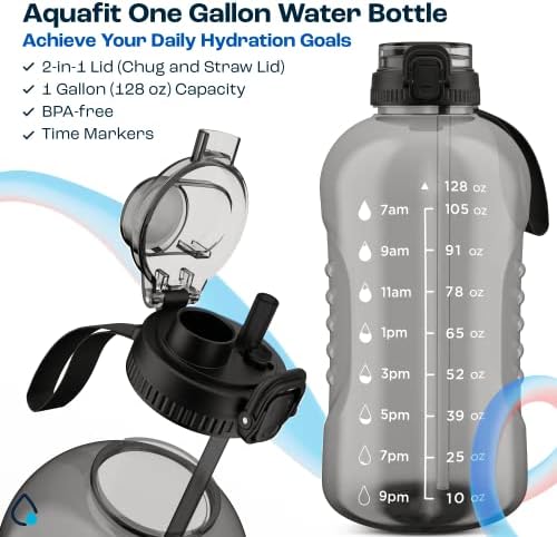 1 galonska boca sa slamom i 2-u-1 poklopca - 128 oz vode s vremenskim markerom, bocama za vodu galona sa