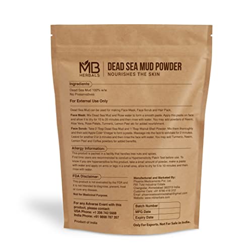 MB Herbals Mrtvo more Mud 1 lb / 16 Oz / 454 Gram | njeguje Exfoliates omekšava & detoksikaciju kože / suha