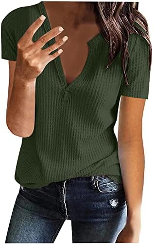 Ženski kratki rukav pamuk duboki V izrez obična labava bluza opuštena Ležerna bluza majica bluza za tinejdžerke