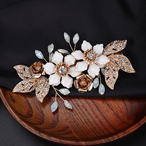 Teyglen Dainty Bride Wedding Flower Crystal Hair Clip ukosnica Bridal zlatni list Rhinestone Hair Barrette