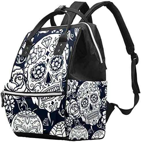 Guerotkr putni ruksak, vrećice za pelene, ruksak pelena, bijela lubanja ruža cvijeća uzorka