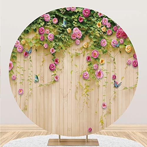 Yeele 6.5x6. 5ft cvjetni zid okrugla pozadina ružičasta ruža Plavi Leptir i drvena zidna fotografija pozadina